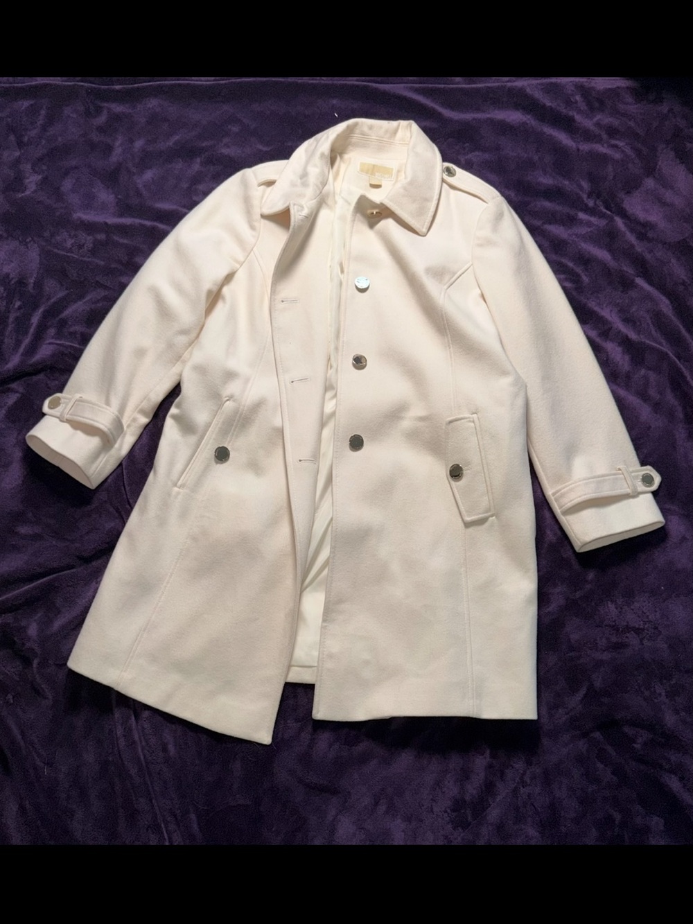 Michael Michael Kors Ivory Belted Wool Blend Coat Size XXL